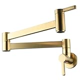 Topffüller-Wasserhahn, Einloch-Zweigriffe, Doppelgelenk, klappbarer Schwenkarm, Küchenarmatur, Messing, Wandmontage, Küchen-Topffüller-Wasserhahn, gebürstetes Gold