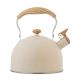 Foochow Wasserkessel Wasserkocher Teekessel Modern, Pfeifkessel, 2.5L Edelstahl Induktion, Vintage Flötenkessel, Teekanne Mit Griff Für Küche Camping Gasherd, Beige