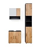 Vicco Badezimmermöbel Irma modern Badezimmerschrank Badschrank Waschtischunterschrank Spiegelschrank Hochschrank Midischrank Hängeschrank Tür Schublade (Anthrazit Eiche, Badmöbelset Irma 3)