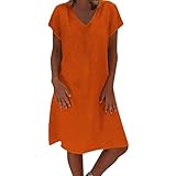 Snovoer Sommerkleid Damen Lang mit Ärmel Sommer Rundhals Kleider Blusenkleid Strandkleid Damen Lang Sommer Kurz Niedlich Shirtkleid Minikleid Frauen Lockeres Einzigartig Ballkleid Teenager Mädchen