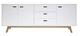 Tenzo 2176-001 Bess Designer Sideboard, lackiert, Matt, Untergestell massiv, 82 x 200 x 43 cm, weiß / eiche