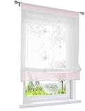 ESLIR Raffrollo Küche Raffgardine mit Tunnelzug Gardinen Transparent Bändchenrollo mit Schmetterling Bestickt Voile Rosa BxH 100x140cm 1 Stück