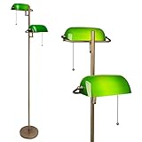 FIRVRE Grün Glas Bankers Stehlampe Deckenfluter verstellbarem Lesearm Vintage Stehleuchte Lampenschirm aus Glas Standleuchte mit Pull Chain Schalter für Wohnzimmer Arbeitsplatz Bibliothek Klavier