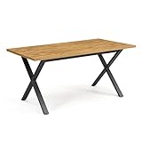 B&D home Esstisch, Küchentisch für 4 Personen, Holztisch, Kreuzgestell schwarz, für Esszimmer, Küche, modern,Wildeiche,160x90 cm,11208-TEST-XS