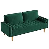 Vesgantti Sofa 2 Sitzer, Samt Sofa Couch Modern mit 2 Wurfkissen, Lounge Sofa, gepolstert Tufted Sofa Sitzmöbel für Wohnzimmer Schlafzimmer Büro, 148,5 x 84 x 77cm Grün