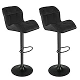 WANZHE Barhocker, 2 Stück, Barhocker aus Samt, Barstuhl, Metallstruktur, Fußstütze, Sitze für Küche, höhenverstellbar 55 – 75 cm, drehbar um 360 ° (2, schwarz)