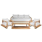 NATERIAL - Gartenmöbel Set EQUATEUR - 5 Personen - 1 Gartensofa 3-Sitzer - 2 Gartensessel - 1 Beistelltisch Garten 140x80x38 cm - Mit Kissen - Polyester - Teakholz - Gartenlounge - Garten Sitzgruppe