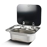 PRMAL RV Caravan Boot Edelstahl Handwaschbecken Waschbecken mit gefalteten Wasserhahn Gehärtetem Glasdeckel Waschtisch Camper Anhänger Zubehör (Color : Without Faucet, Size : 1)