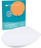 Calmwaters® Premium WC Sitz bis 250 kg, Made in EU, Toilettendeckel aus antibakteriellem Duroplast, doppelte Absenkautomatik, 2 Montage Optionen, stabil, abnehmbar, Klodeckel, Klobrille, oval, Weiß