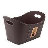 Holzkorb - Brennholzkorb - Kaminholzkorb - Kaminholztasche aus hochwertigem Kunstleder in Schwarz und Braun 53 x 35 x 31 cm (Braun)