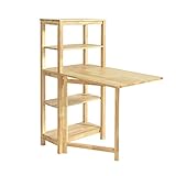 SoBuy FWT70-N klappbarer Esszimmertisch mit Regal Esstisch aus Kautschukholz Klapptisch Küchentisch Schreibtisch Holztisch für Küche, Esszimmer BHT ca.: 98x126x60cm