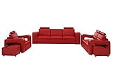 JVmoebel LEDERSOFA SOFAGARNITUR 3+2+1 SITZER (NB) H2220, Weiß/Rot, 3-Sitzer: 230x98x96cm, 2-Sitzer: ca. 170x98x96cm, 1-Sitzer: ca. 115x98x96cm, Lederimitat