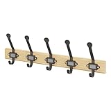 MACIUM Wandmontierte Kleiderregal Wandbehang Haken Kleiderbügel 5 Haken Hängestange Holz Garderobe Nordic Wohnzimmer Rack Tür Veranda Kleiderhaken Speicherbänke