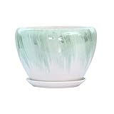 Thwarm Keramik Retro chinesischen Stil Blumentopf mit großem Durchmesser mit Tray Indoor Outdoor Sukkulenten Topf Kaktus-Pflanzer for Home Office Tabelle Geburtstags-Geschenk-Geschenk (Größe : M)