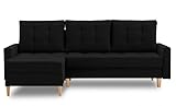 BETTSO-Ecksofa mit Schlaffunktion und Bettkasten, Couch für Wohnzimmer, Schlafsofa Sofagarnitur Sofa Eckcouch L-Form Wohnlandschaft mit Bettfunktion (227x75x148cm)-NELA (Schwarz, Links)
