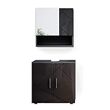 Vicco Badezimmermöbel Irma modern Badezimmerschrank Badschrank Waschtischunterschrank Spiegelschrank Hochschrank Midischrank Hängeschrank Tür Schublade (Anthrazit Hochglanz, Badmöbelset 1)