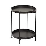 monque Tablett Kleiner Couchtisch, Runder Sofa-beistelltisch Aus Eisen Für Restaurant-floristen-zuhause, Stilvoller 2-stufiger Beistelltisch, Schwarz/Gold(Size:37 * 52CM,Color:schwarz)