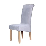 Homaxy Velvet Stretch Esszimmerstuhl Hussen - Spandex Plüsch Stuhlhussen Solide Großes Esszimmer Stuhl Protector Home Decor Set 6, Hellgrau