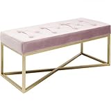 Kare Design Bank Crossover Rose Messing 90x40cm, Esszimmerbank mit goldenem Kreuzgestell, edle Polsterbank für Flur, vor das Bett oder an den Esstisch, Sitzbank Samt, (H/B/T) 40x92x41