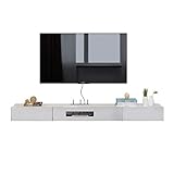 Schwebender TV-Schrank, Moderne, minimalistische Massivholz-TV-Konsole zur Wandmontage, geeignet für Wohnzimmer, Schlafzimmer, Büro, stark belastbar und langlebig/weiß/120 x 25,4 x 16,9 cm