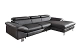 Mivano Ecksofa Driver in modernem Design / Ledersofa in L-Form mit Recamiere rechts / Inkl. verstellbare Kopfstützen / 266 x 73 x 169 / Kunstleder grau