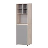 Lomadox Büro Aktenschrank mit Regaleinsatz in sandeiche mit grau, Büroschrank, Aktenregal, Regal, Büromöbel, Möbel, Dokumentenschrank, Modern, B/H/T: ca. 41/167,2/51 cm