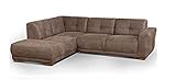 Cavadore Ecksofa 'Modeo' / Schlafsofa mit Federkern und modernen Kontrastnähten / Hochwertiger Mikrofaser-Bezug in Wildlederoptik / Holzfüße / Maße: 261x77x214 cm (BxHxT) / Farbe: Nuss (hellbraun)