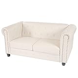 Mendler Luxus 2er Sofa Loungesofa Couch Chesterfield Kunstleder - runde Füße, weiß