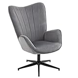 MEUBLE COSY Sessel 360° Drehbar Relaxsessel Clubsessel Ohrensessel Polsterstuhl mit Armlehne Design Drehsessel, Metallbeine, Grau, 68x87x99