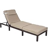 Mendler Poly-Rattan Sonnenliege HWC-A51, Relaxliege Gartenliege Liege - Premium braun, Kissen Creme