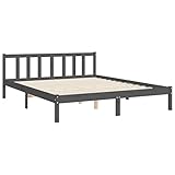 Tidyard Massivholzbett mit Kopfteil Bettgestell Bett Holzbett Bettrahmen Lattenrost Schlafzimmerbett Schlafzimmermöbel Hotelbett Designerbett Seniorenbett Jugendbett 160 x 200 cm (B x L) Massives Grau