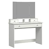 trendteam smart living Schminktisch Basix, 110 x 144 x 42 cm Weiß mit Schubkasten, großer Ablagefläche und beweglichen Spiegelseiten, MDF, 42x 110x 144cm