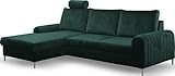 WFL GROUP Ecksofa Schlafsofa mit Bettkasten - Sofa Couch Ecksofa mit Schlaffunktion Bettfunktion L-Form mit Ottomane - Links - Grün