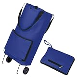 New Home Era Faltbarer Einkaufswagen für Lebensmittel mit Rollen | Einkaufswagen | Rollwagen | Praktisch und langlebig | ideal für Lebensmittel, Einkaufen, Küche und Reisen – (blau)