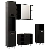 Tidyard 4-TLG. Badmöbel-Set Badezimmermöbel Spiegelschrank Waschtisch Unterschrank Badschrank Badezimmerkommmode Waschbeckenunterschrank Schwarz Spanplatte