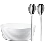 WMF Nuova Salatschüssel Set 3-teilig, Salatbesteck 30 cm mit Salatschale, Cromargan Edelstahl poliert, Porzellan, spülmaschinengeeignet