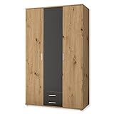 MARBURG Kleiderschrank in Artisan Eiche Optik, Graphit - Vielseitiger Drehtürenschrank 3-türig für Ihr Schlafzimmer - 120 x 196 x 54 cm (B/H/T)