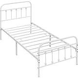 Yaheetech 2er Set Modern Bettrahmen Metallbett Einzelbett, Bettgestell aus Metall mit Lattenrost, Modern Gästebett Jugendbett, Weiß/90 x 190 cm