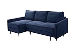 BETTSO -Ecksofa mit Schlaffunktion und Bettkasten - Scandinavian Design Couch, Sofagarnitur, Couchgarnitur, Polsterecke,Cord Stoff-Emma Dunkelblau