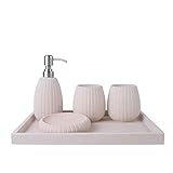 Seifenspender Künstliches Stein Badezimmerzubehör Set - 5-teiliges Dekoration Bad Zubehör ist abgeschlossen, SOAP-Dispenser-Mundwasser-Tasse Seifenschale und Tablett Seifenspender für Küche, Bad ( Col
