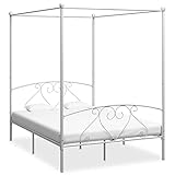 vidaXL Himmelbett Bett Bettgestell Doppelbett Metallbett Bettrahmen Lattenrost Schlafzimmerbett Schlafzimmermöbel Ehebett Weiß 140x200cm