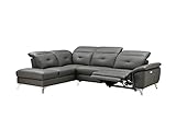 Kabs® Ecksofa Geoff II - Schwarze Couch mit motorischer Relaxfunktion, Arm- und Kopfteilverstellung, Ottomane Links, Eckcouch mit Lederbezug Rücken echt, Maße: 277 x 211 x 81 cm