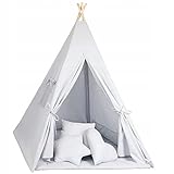 Tipi Zelt für Kinder Spielzelt Tippi Kinderzelt Kinderzimmer Teepee Indianerzelt Outdoor Indoor Modell 6 mit Spielmatte und 3 Kissen