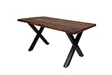 SAM Esstisch 260x100 cm Ramon by Wolf Möbel, recyceltes Altholz, massiver Esszimmertisch mit Rough Wood Platte 50 mm, Holztisch mit X-Metallgestell Schwarz, Baumkantentisch im Vintage-Look
