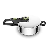 Tefal P2580400 Secure Trendy Schnellkochtopf 4 L | 2-Stufen-Garregler: Intensivstufe 117°C, Schonstufe 112°C | Induktions-Kapselboden | für alle Herdarten | kurzer Gegengriff | Edelstahl/Schwarz/Grün