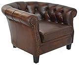 Casa Padrino Luxus Chesterfield Leder Sessel Dunkelbraun/Schwarz 80 x 80 x H. 66 cm - Echtleder Wohnzimmer Sessel - Chesterfield Wohnzimmer Möbel