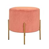 JSMY Stilvolle Hocker Luxus Hocker Samt Fußhocker Ottoman 40cm hoch Runder Sitzhocker Schminktisch Abnehmbarer Pouf mit Metall Etallstütze Polsterhocker für Schlafzimmer Wohnzimmer (Rosa)