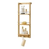 [en.casa] Bambus Wandregal Lidingö Badregal 3 Ablagen 3 Haken Schweberegal 29x10x70cm Natur Holz