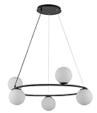 Licht-Erlebnisse Kugel Pendelleuchte OKLEDO Schwarz Weiß Glas Metall G9 mehrflammig Ø68cm blendarme Hängelampe