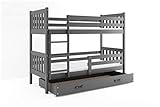 Interbeds Etagenbett Hochbett CARINO 190x80cm Farbe: GRAU; mit Lattenroste und Matratzen (grau + graue Schublade)